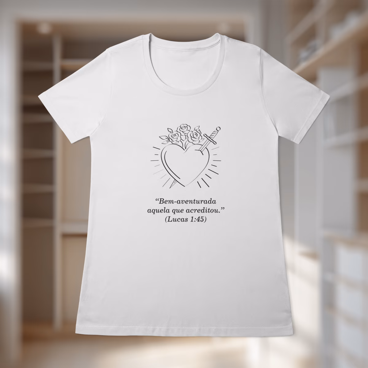 Camiseta Quality Feminina Sagrado Coração de Maria - Branca