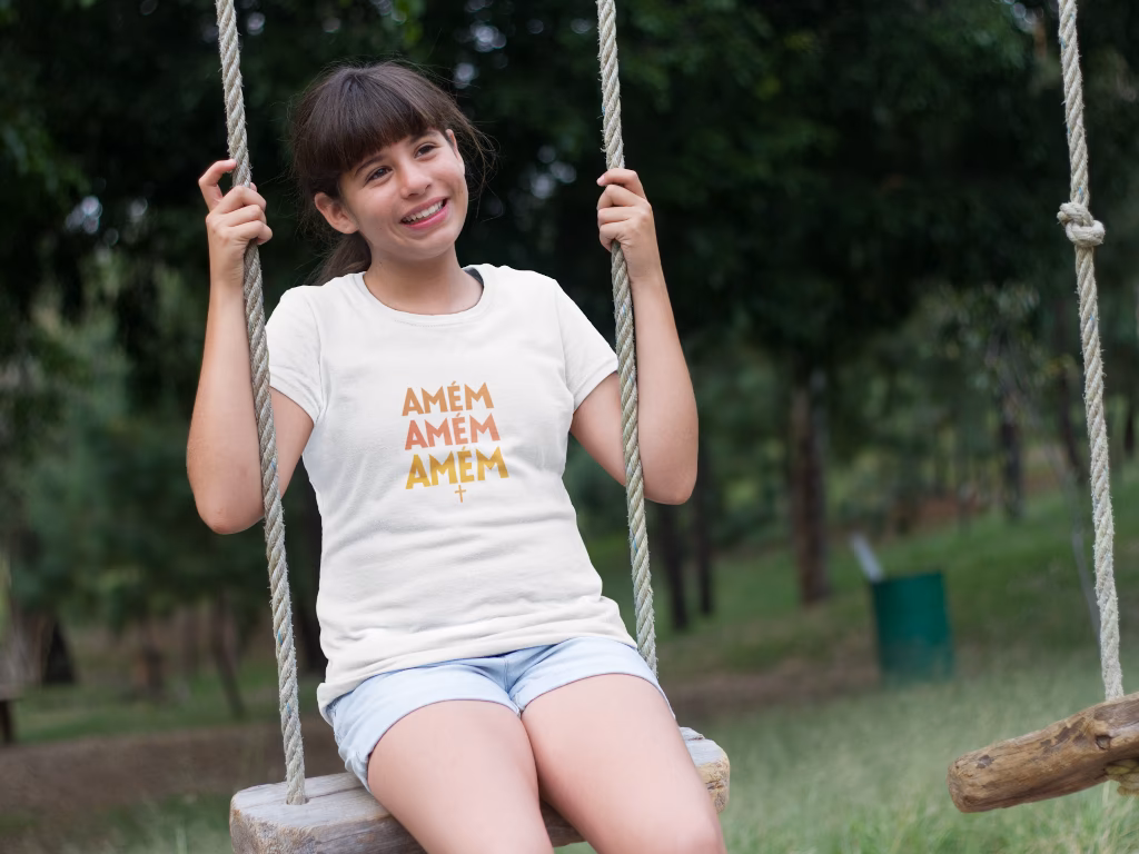 Camiseta Infantil (10 a 14) Amém, Amém, Amém