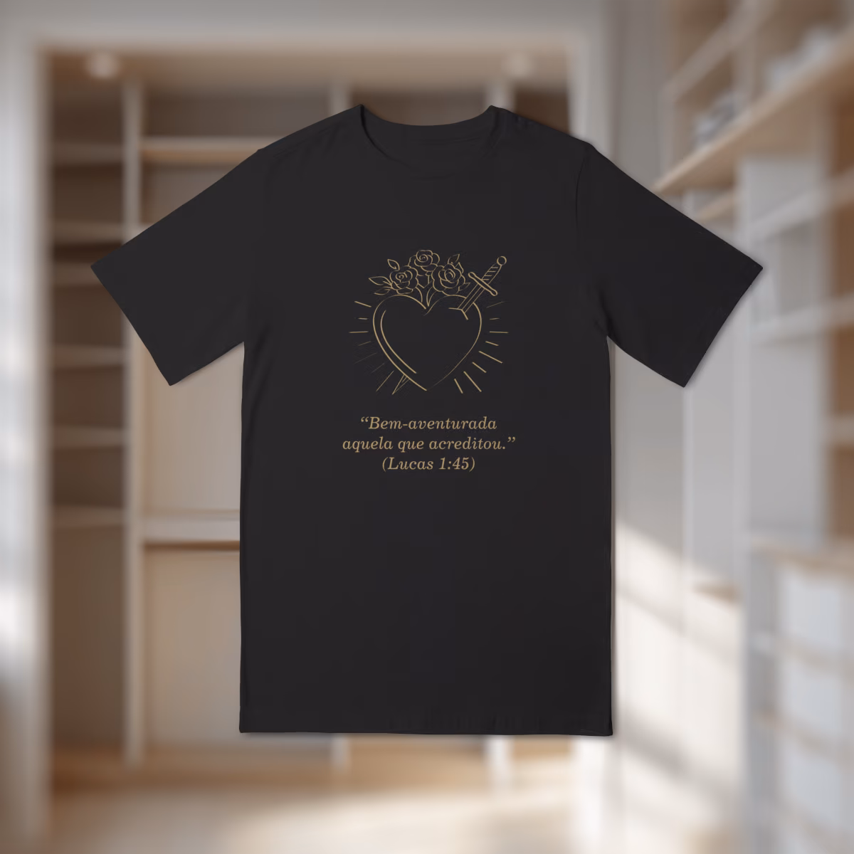 Camiseta Quality Infantil (10 a 14) Sagrado Coração de Maria - Preta